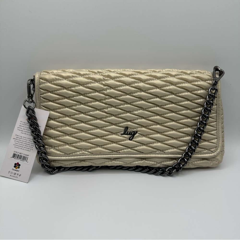Lug Strut Shoulder Bag, Metallic Champagne Gold & Chain Strap NWT